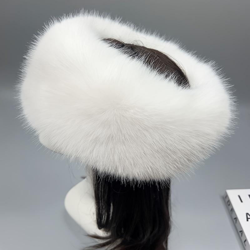 Fashion Imitation Leather Fur Headband-Women's Warm Polyester Winter Hat, Non-Stretch, Hand Wash, Fashion Forward Design with Plush Lining and Soft Ear Protection