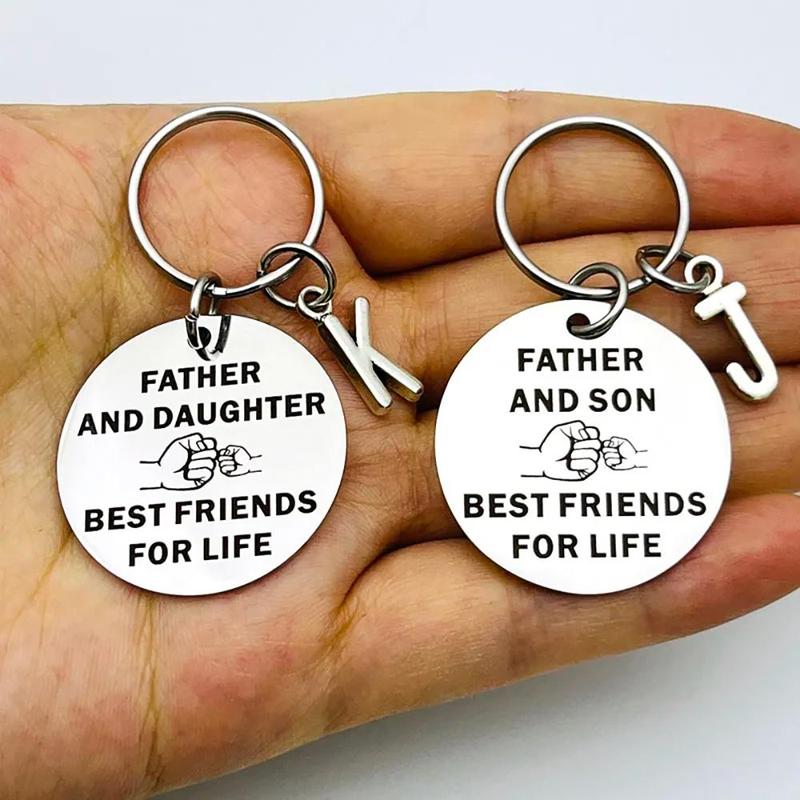 Father & Daughter Pattern Decorative Keychain (1 Count), Portable Letter Print Key Chain, Car Interior Accessories For Key Gift