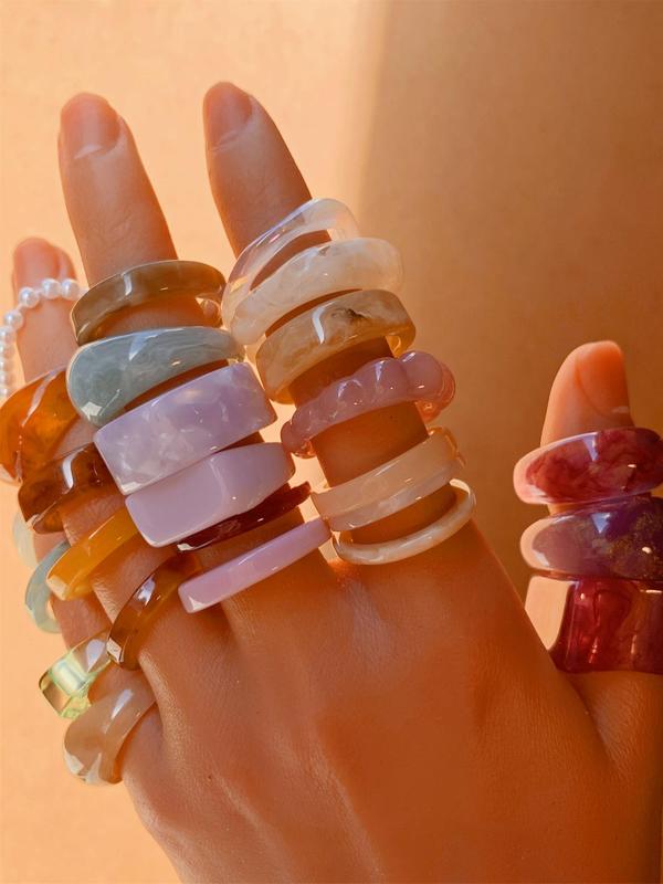 Resin Promise Rings, Summer Rings, Chunky Aesthetic Trendy Colorful Cute Stackable Rings Jewelry, Vintage Jewelry, Summer Jewelry, Cool Female Accessories