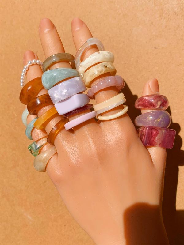 Resin Promise Rings, Summer Rings, Chunky Aesthetic Trendy Colorful Cute Stackable Rings Jewelry, Vintage Jewelry, Summer Jewelry, Cool Female Accessories