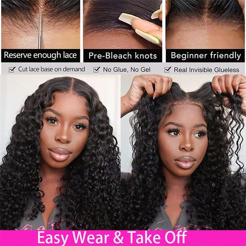 Glueless Wig Deep Wave Brazilian Ready To Wear And Go 5x5 6x4 4x6 HD Transparent Lace Front Human Hair Wig For Women Curly Pre-Cut Lace Pre Plucked Natural Hairline Sale Bling Hair 180% 30 Inch