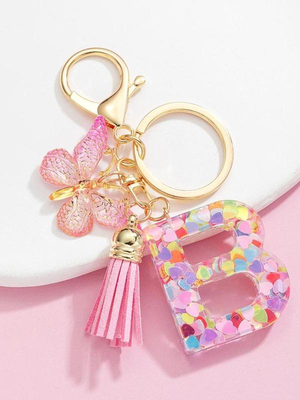 Butterfly & Letter Design Keychain, Cute Keychain for Women & Girls, Fashion Accessories for Daily Use, Trendy All-match & Exquisite Keychain for Birthday Gift