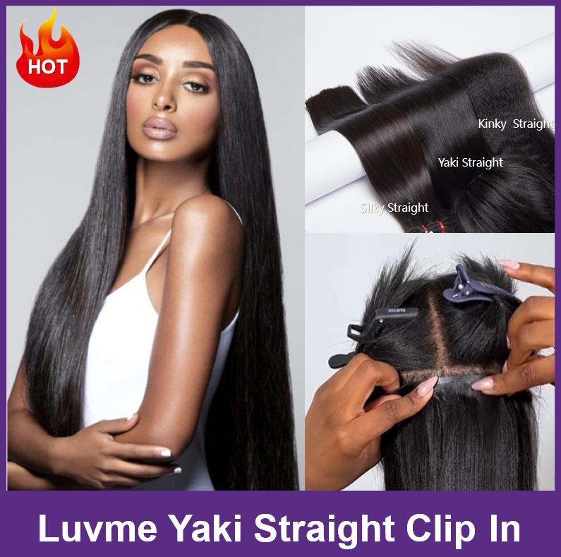 LUVME 100% Virgin Human Hair Extensions 135g Pack Straight, Body Wave, Kinky Curly, Yaki Straight Clip-In