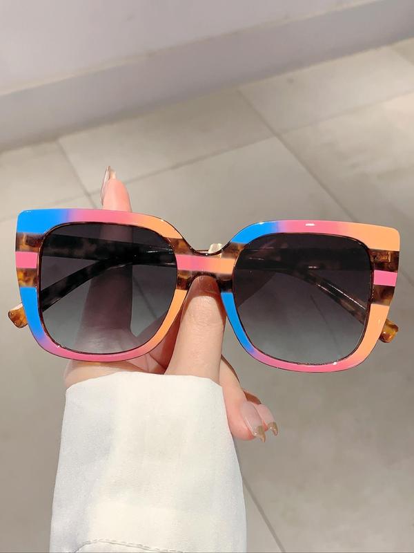 Unisex Simple Style Leopard Sunglasses with Geometric Design, Trendy Casual Large Frame Sunglasses for Everyday Use, Fashion Accessories for Outdoor Activities