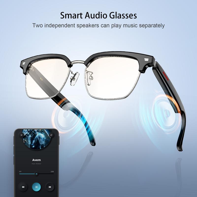 “Christmas Gift” Smart Glasses, Anti-Blue Light Glasses, Music Playback and HD Lenses, Voice-enabled Camera Control, Wireless Headset Sunglasses