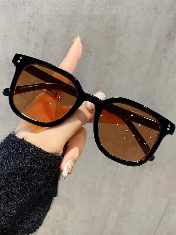 Unisex Vintage Square Frame Sunglasses, Trendy Casual Sunglasses for Travel Use, Fashion Accessories for Outdoor Activities