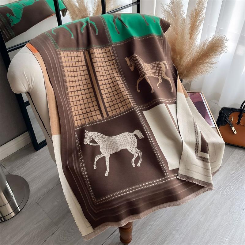 Luxury Warm Poncho Cashmere Winter Women Scarf Horse Print Shawl Wraps Female Thick Pashmina Blanket Bufanda Travel Echarpe 2024