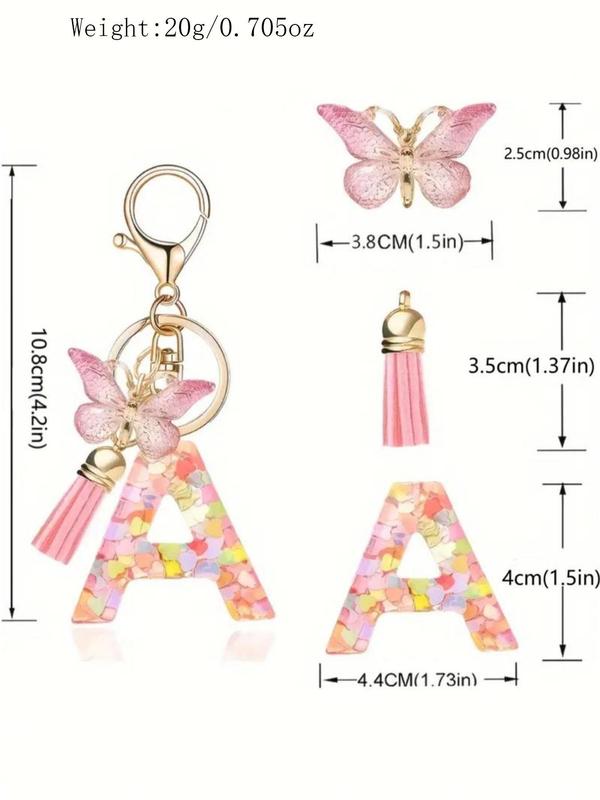 Butterfly & Letter Design Keychain, Cute Keychain for Women & Girls, Fashion Accessories for Daily Use, Trendy All-match & Exquisite Keychain for Birthday Gift