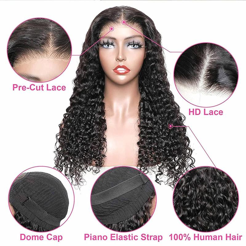 Glueless Wig Deep Wave Brazilian Ready To Wear And Go 5x5 6x4 4x6 HD Transparent Lace Front Human Hair Wig For Women Curly Pre-Cut Lace Pre Plucked Natural Hairline Sale Bling Hair 180% 30 Inch