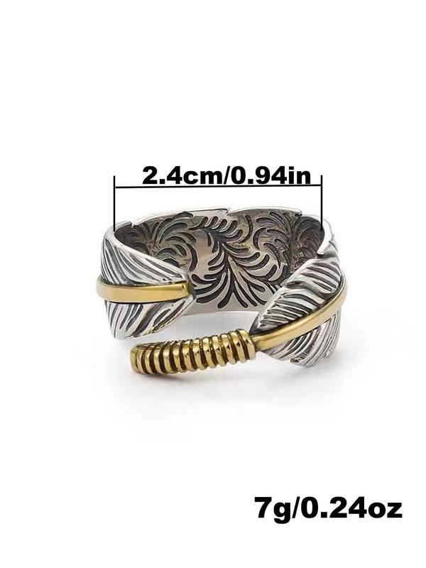 Men's Boho Style Feather Design Cuff Bangle & Ring, 2024 New Style Fashion Jewelry for Party, Daily Clothing Decor, Trendy All-match & Exquisite Jewelry for Birthday Gift