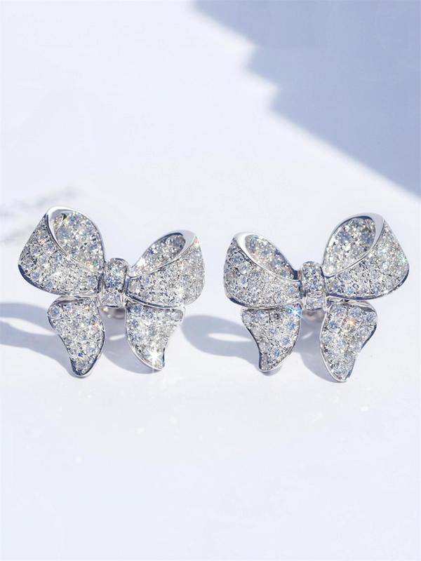 Rhinestone Decor Bow Design Stud Earrings for Girlfriend, Elegant Jewelry for Party, Daily Clothing Decor, Trendy All-match & Exquisite Jewelry As Birthday Gift