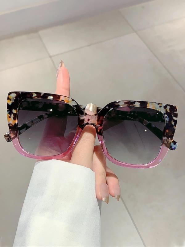 Unisex Simple Style Leopard Sunglasses with Geometric Design, Trendy Casual Large Frame Sunglasses for Everyday Use, Fashion Accessories for Outdoor Activities