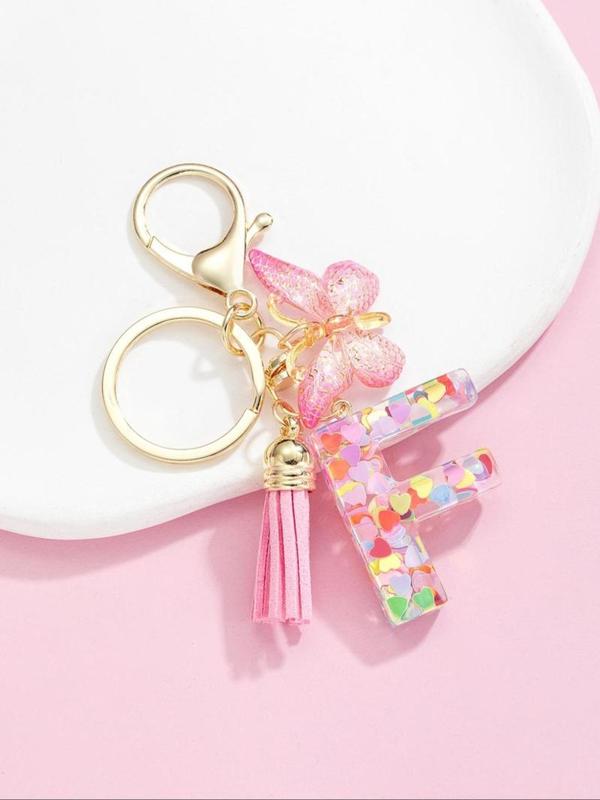 Butterfly & Letter Design Keychain, Cute Keychain for Women & Girls, Fashion Accessories for Daily Use, Trendy All-match & Exquisite Keychain for Birthday Gift