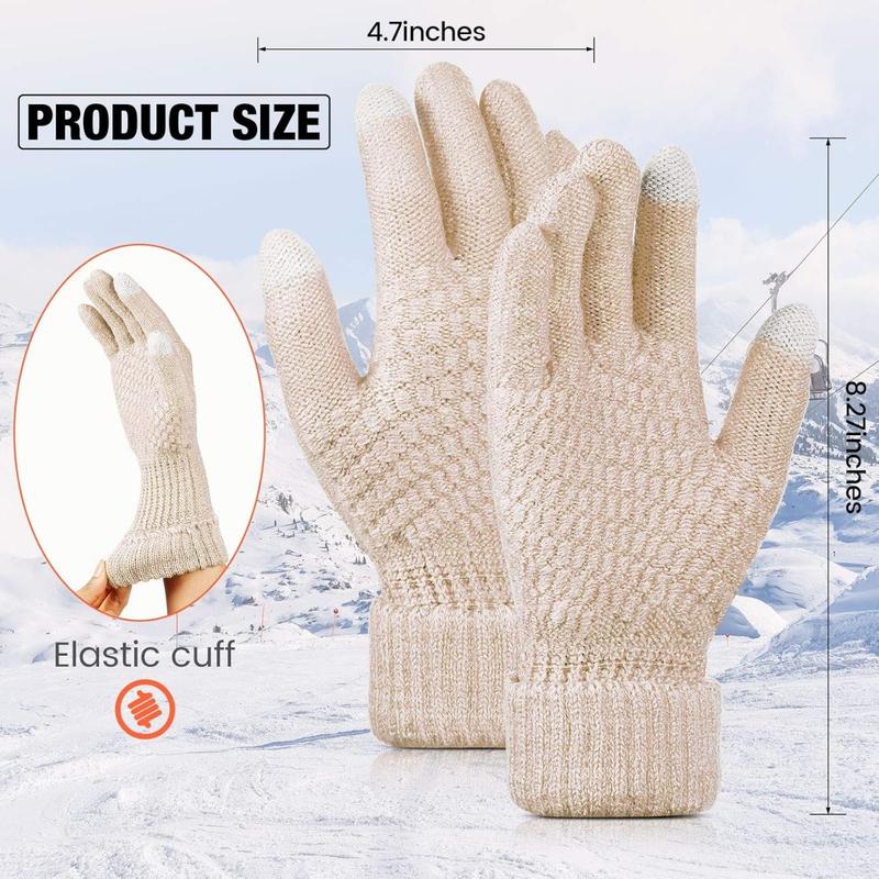 2 Pairs Women's Winter Touchscreen Gloves Warm Fleece Lined Knit Gloves Elastic Cuff Winter Texting Gloves