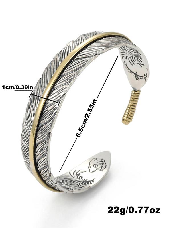 Men's Boho Style Feather Design Cuff Bangle & Ring, 2024 New Style Fashion Jewelry for Party, Daily Clothing Decor, Trendy All-match & Exquisite Jewelry for Birthday Gift