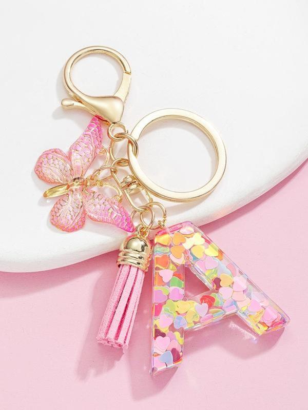 Butterfly & Letter Design Keychain, Cute Keychain for Women & Girls, Fashion Accessories for Daily Use, Trendy All-match & Exquisite Keychain for Birthday Gift