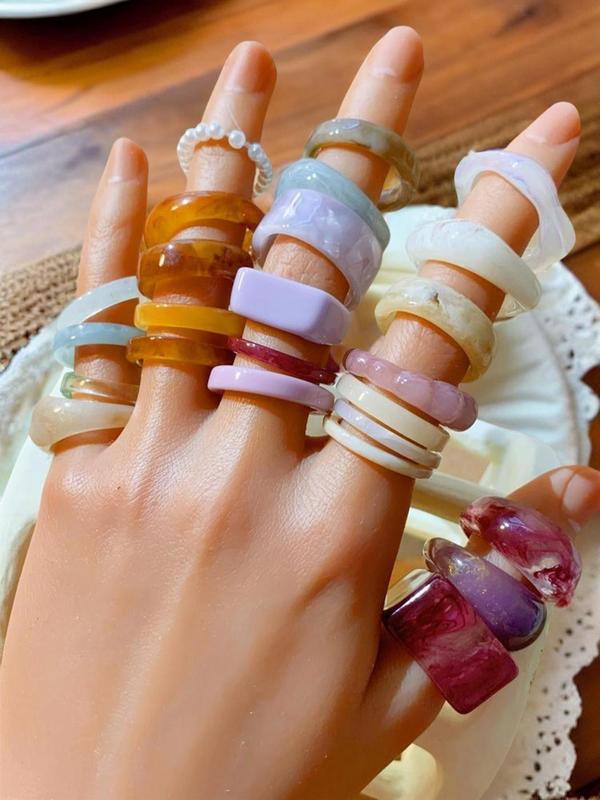 Resin Promise Rings, Summer Rings, Chunky Aesthetic Trendy Colorful Cute Stackable Rings Jewelry, Vintage Jewelry, Summer Jewelry, Cool Female Accessories