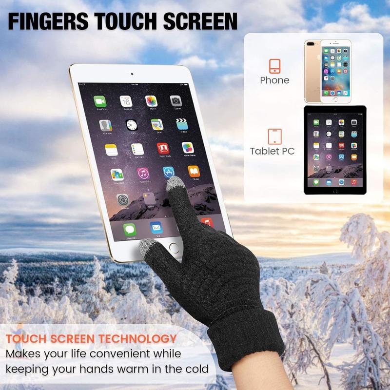 2 Pairs Women's Winter Touchscreen Gloves Warm Fleece Lined Knit Gloves Elastic Cuff Winter Texting Gloves