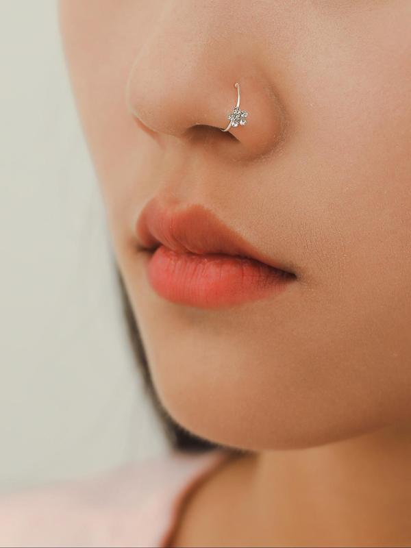 Cute U-shape Artificial Zircon Decorated Nose Ring, Elegant Flower Design Decor Nose Ring for Women & Girls, Fashion Accessories for Party, Daily Clothing Decor