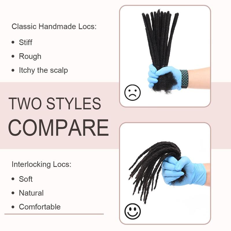 0.8cm Thickness Handmade Interlocking Locs, 100% Real Human Hair Loc Extensions, Natural Black Soft Dreadlocks for Women