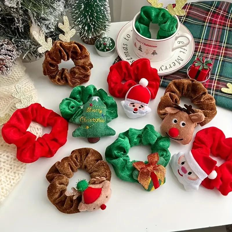 Random Color and Style Cute Christmas Themed Hair Tie, 3 Counts set Santa Claus Christmas Tree Design Hair Tie, Fashion Hair Accessories