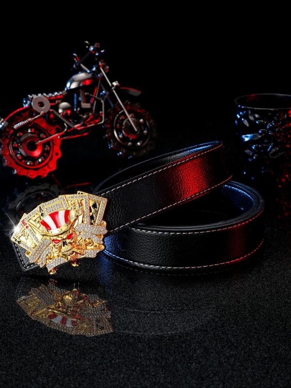 Men's Punk Style Fashion Rhinestones Decorated Poker Design Belt, Casual Trendy Pu Buckle Belt, Fashionable Belt for Daily & Party Clothing Decoration