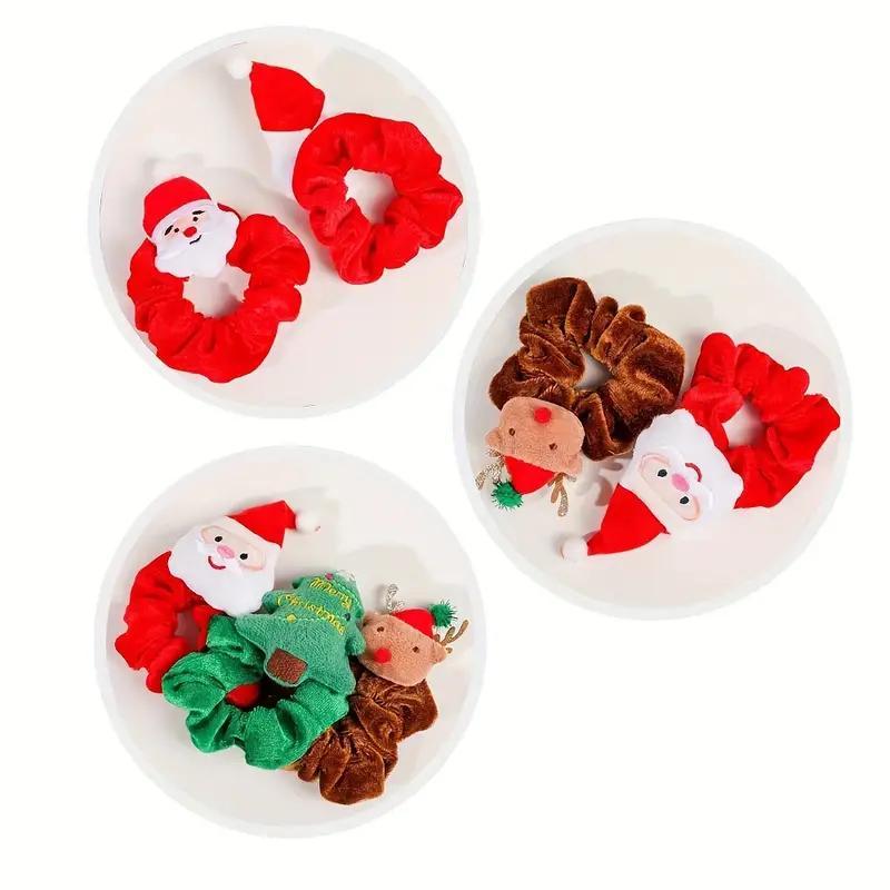 Random Color and Style Cute Christmas Themed Hair Tie, 3 Counts set Santa Claus Christmas Tree Design Hair Tie, Fashion Hair Accessories