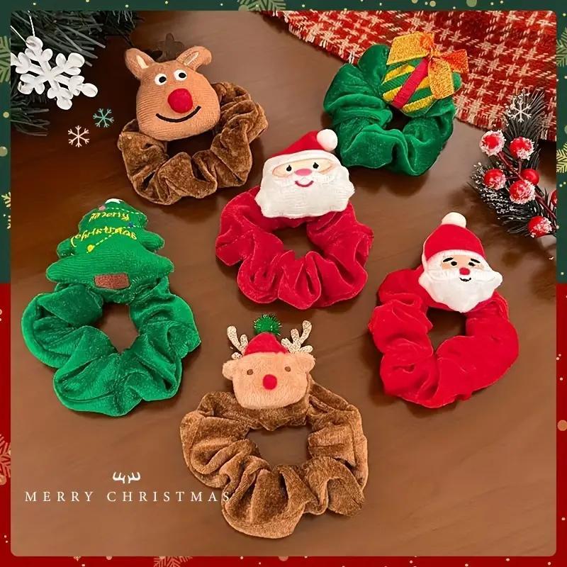 Random Color and Style Cute Christmas Themed Hair Tie, 3 Counts set Santa Claus Christmas Tree Design Hair Tie, Fashion Hair Accessories