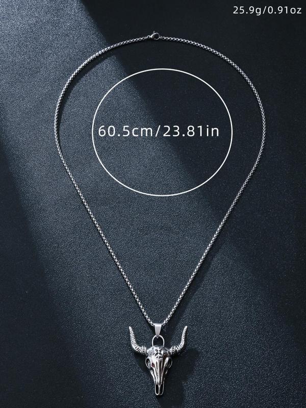 Men's Vintage Style Cow Head Design Pendant Necklace, Minimalist Chain Necklace, Casual Alloy Accessories