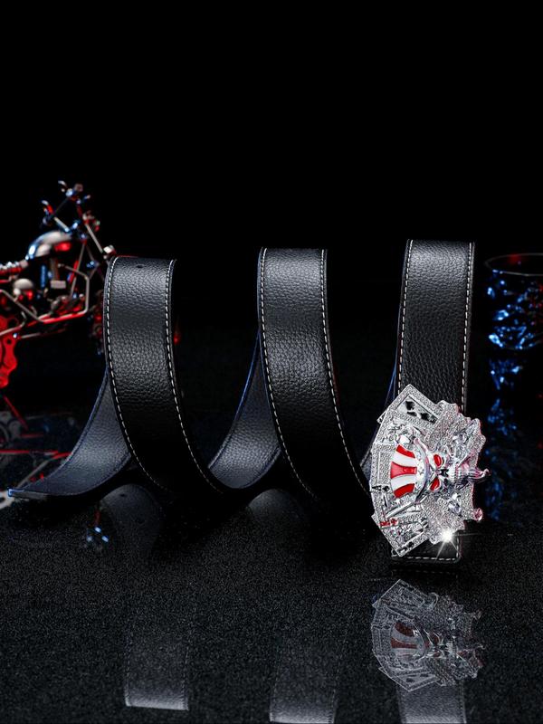 Men's Punk Style Fashion Rhinestones Decorated Poker Design Belt, Casual Trendy Pu Buckle Belt, Fashionable Belt for Daily & Party Clothing Decoration