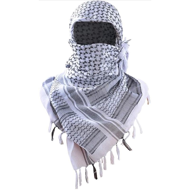 Palestine Shemagh White Black 100% Cotton Keffiyeh Scard Wrap Men and Women