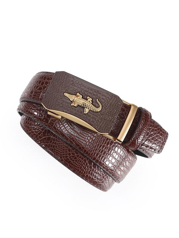 Men's Trendy Alloy Automatic Buckle Crocodile Pattern Belt, Business Casual Adjustable Belt for Work Office, Daily Clothing Decoration