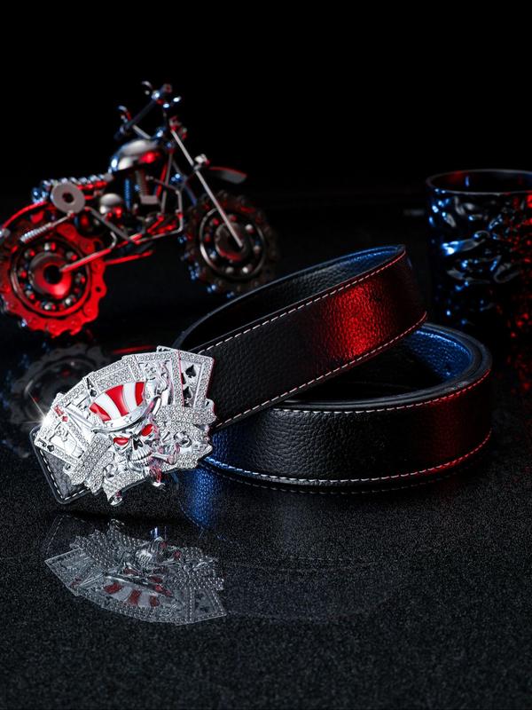 Men's Punk Style Fashion Rhinestones Decorated Poker Design Belt, Casual Trendy Pu Buckle Belt, Fashionable Belt for Daily & Party Clothing Decoration