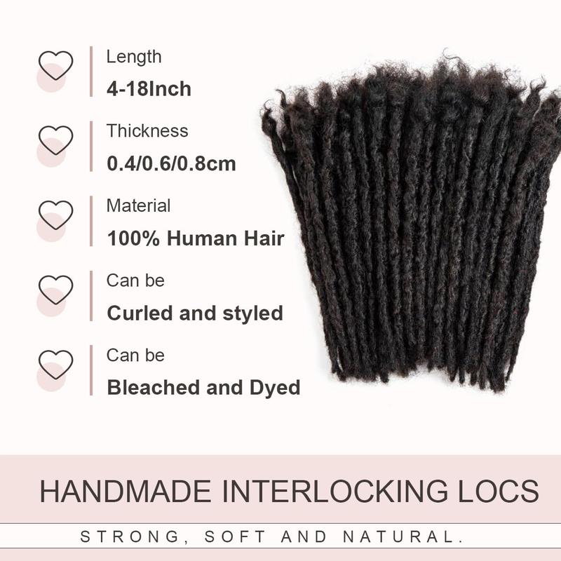 0.8cm Thickness Handmade Interlocking Locs, 100% Real Human Hair Loc Extensions, Natural Black Soft Dreadlocks for Women