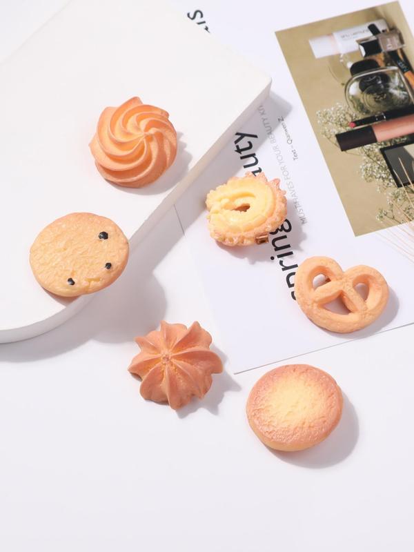 Funny Cookies Design Hair Clip (6pcs), Cute Cartoon Hair Accessories for Women & Girls, Simple Style Plain Color Temperament Seamless Bangs Clip for Party, Daily Clothing Decor