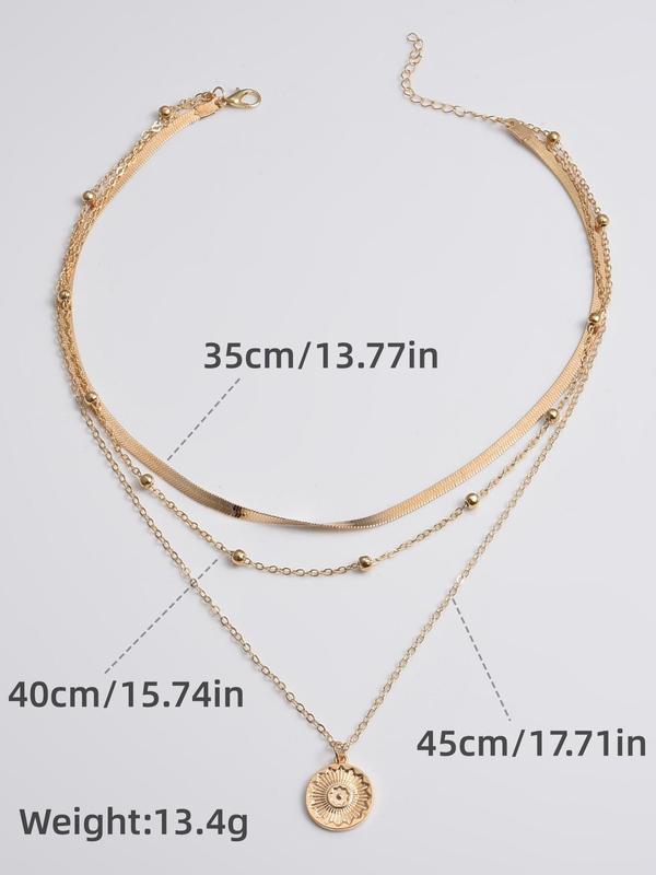 Fashionable Casual Multi-layer Flower Round Pendant Necklace,  Fashion Jewelry for Party, Daily Clothing Decor, Trendy All-match & Exquisite Jewelry for Birthday Gift