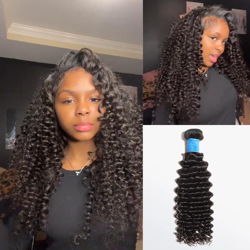 [LIVE-ONLY]  Ashine Deep Curly 12-30 inches Salon Quality Brazilian Virgin Bundles 100% Human Hair Summer Wigs Natural Color with Frontal Closure