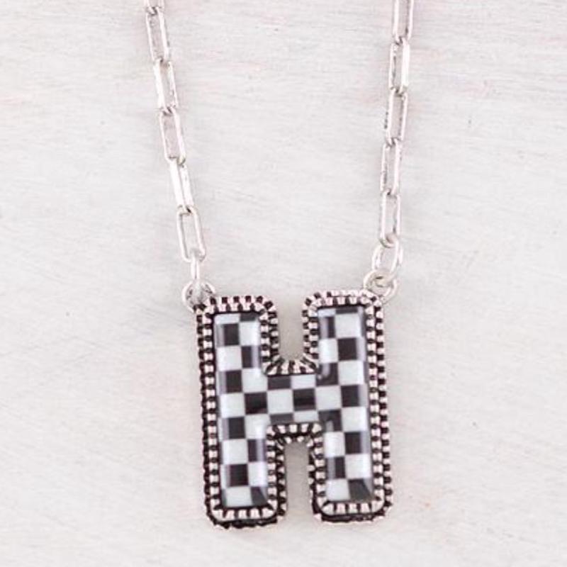 Checkered Initial Pendant Necklace with Lobster Claw Closure - 18 Inches