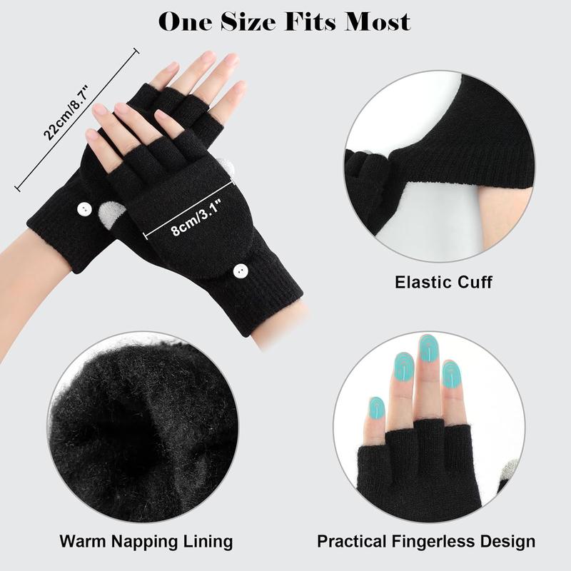 Winter Fingerless Gloves for Women, 2 Pairs Convertible Half Finger Womens Winter Gloves Mittens, Thick Warm Gloves