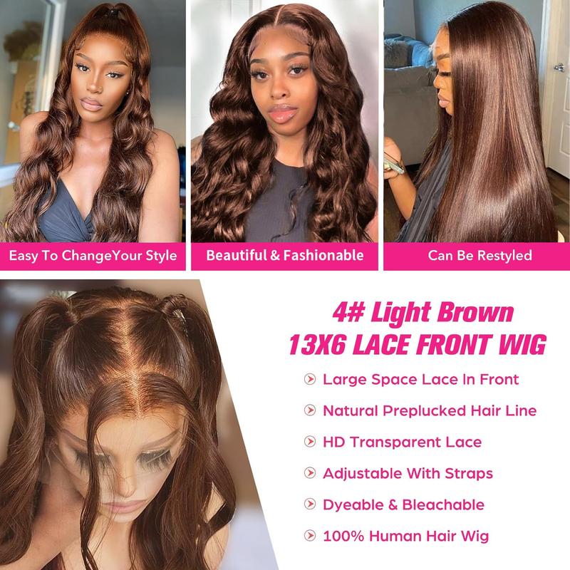 13x6 Chocolate Brown Body Wave Lace Front Wigs Human Hair 180 Density Transparent Lace Frontal Human Hair Wigs Pre Plucked with Baby Hair Brown Colored Wigs For Women