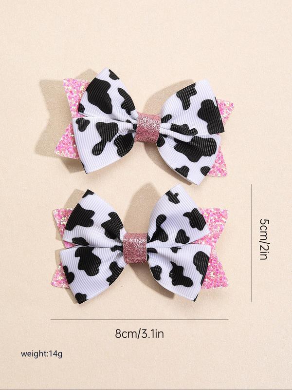 Cute Cow Print Bow Decor Hair Clip, Contrast Sequin Design Hair Accessories for Girls, Fashion Hair Accessories for Party, Daily Clothing Decor