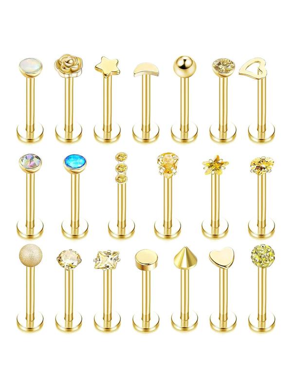 Stainless Steel Forward Helix Monroe Labret Lip Nose Studs, Cz Balls Heart Flower Medusa Piercings, Body Jewelry for Men Women