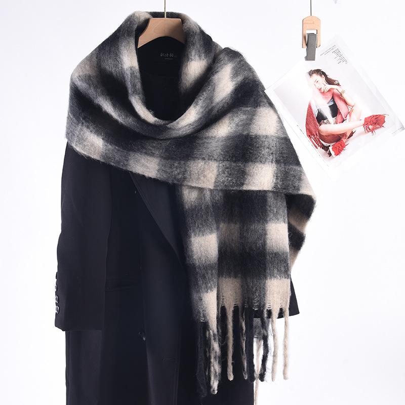 2024 Winter Scarf for Women Luxury Cashmere Warm Classic Check Blanket Wraps Female Thick Soft Big Tassel Shawl Long Poncho