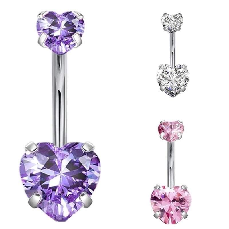 Women's Rhinestone Heart Belly Button Ring - Surgical Stainless Steel