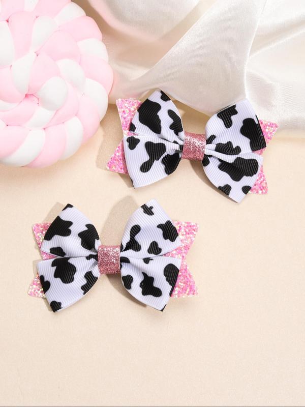 Cute Cow Print Bow Decor Hair Clip, Contrast Sequin Design Hair Accessories for Girls, Fashion Hair Accessories for Party, Daily Clothing Decor