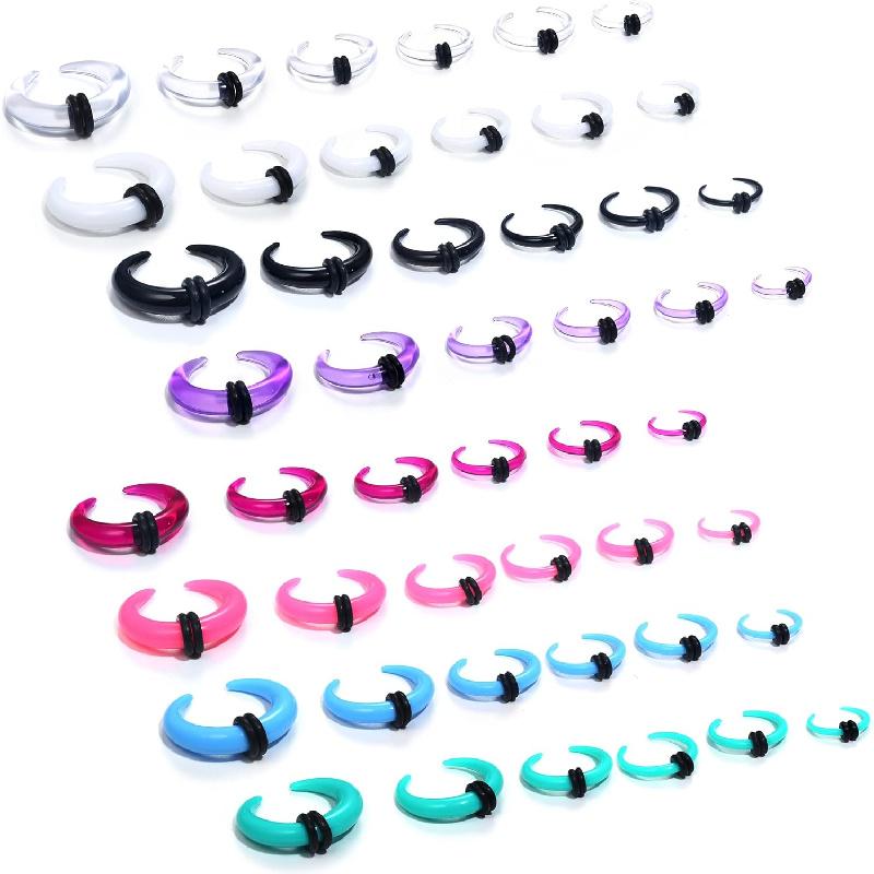 48Pcs Acrylic Septum Stretching Kit 14G 12G 10G 8G 6G 4G Septum Ring C Shape Buffalo Pincher Septum Gauge Kit Piercing Jewelry With Black O-Rings For Stretching Pierced Nose Ear Cartilage