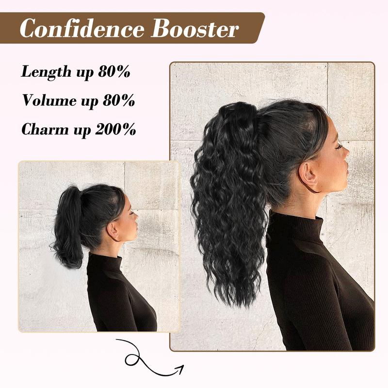 REECHO Ponytail Extension, 18 Inch Claw Clip on Ponytail Extension for Women Long Curly Wavy Ponytail Extensions Multi-Layer Synthetic Clip in Ponytail Hairpiece for Daily synthetic ponytail