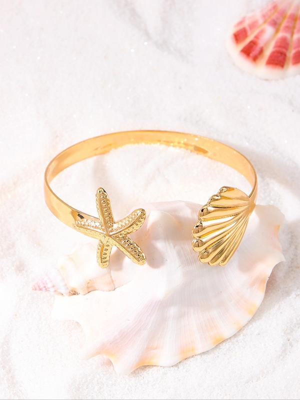 Women's Elegant Starfish & Shell Design Arm Cuff, 2024 New Style Exquisite Trendy Arm Cuff, Fashionable Body Jewelry for Women & Girls, Dainty Gift for Your Love