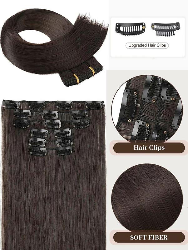 6pcs Pack 24 inch Clip in Hair Extensions Synthetic Hair Extensions 145g 6pcs Natural Straight Beginner Friendly Hairpieces for Women's Daily Wear for Any Occasion, Party, Club, Christmas, Natural Looking Soft, Smooth, Easy to Apply,  Great Christmas Gift