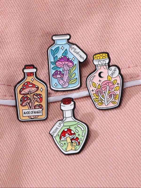 Cute Mushroom Pattern Bottle Design Brooch, Fashion Badge for Clothes Backpack Hat Decoration, Trendy All-match & Exquisite Brooch for Birthday Gift